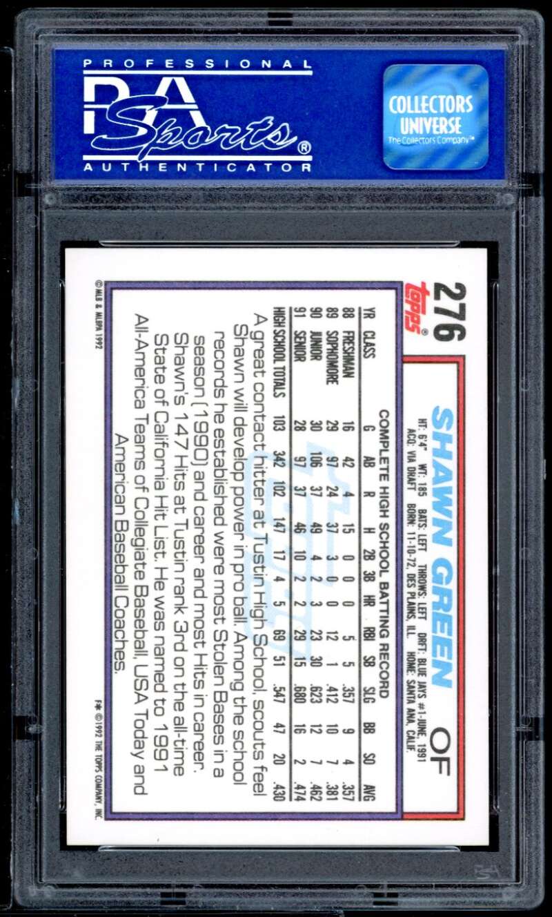 Shawn Green Rookie Card 1992 Topps #276 PSA 8 Image 2