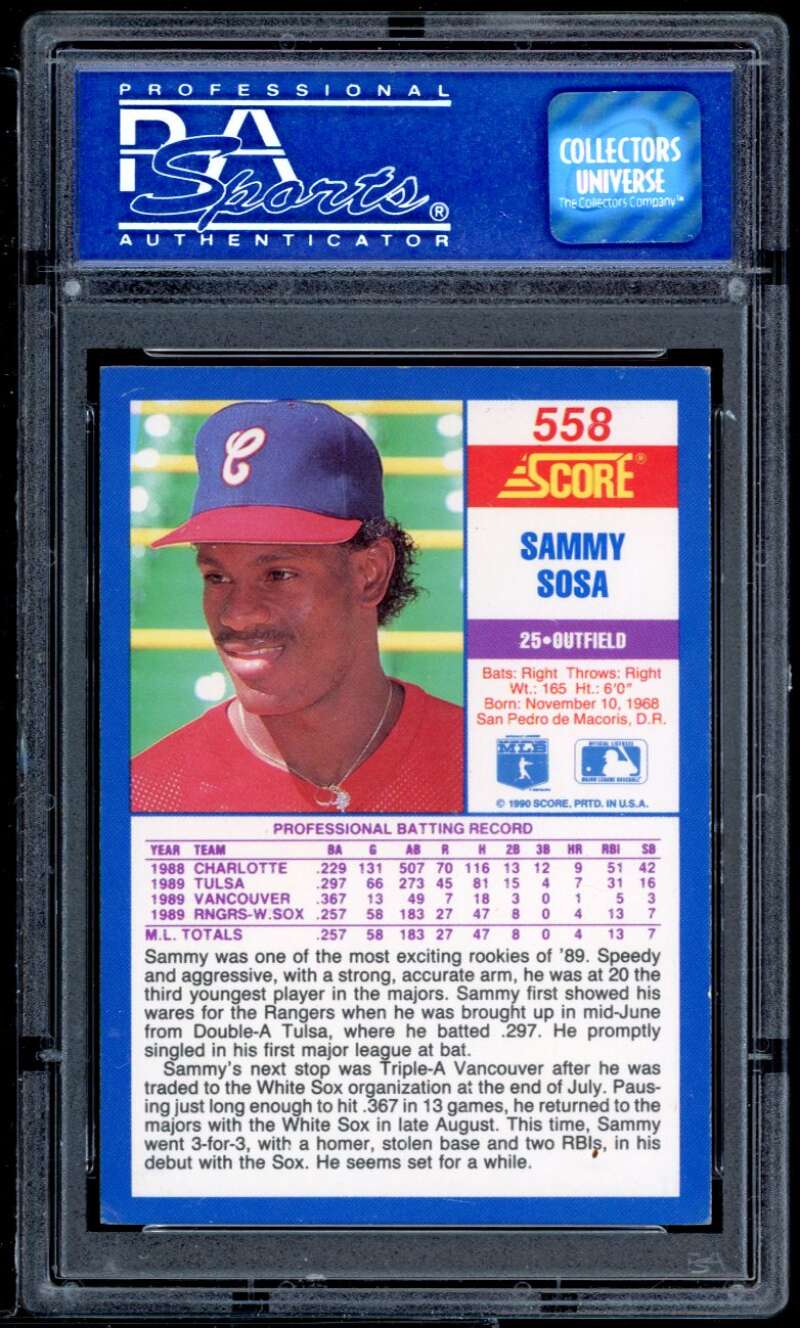 Sammy Sosa Rookie Card 1990 Score #568 PSA 6 Image 2
