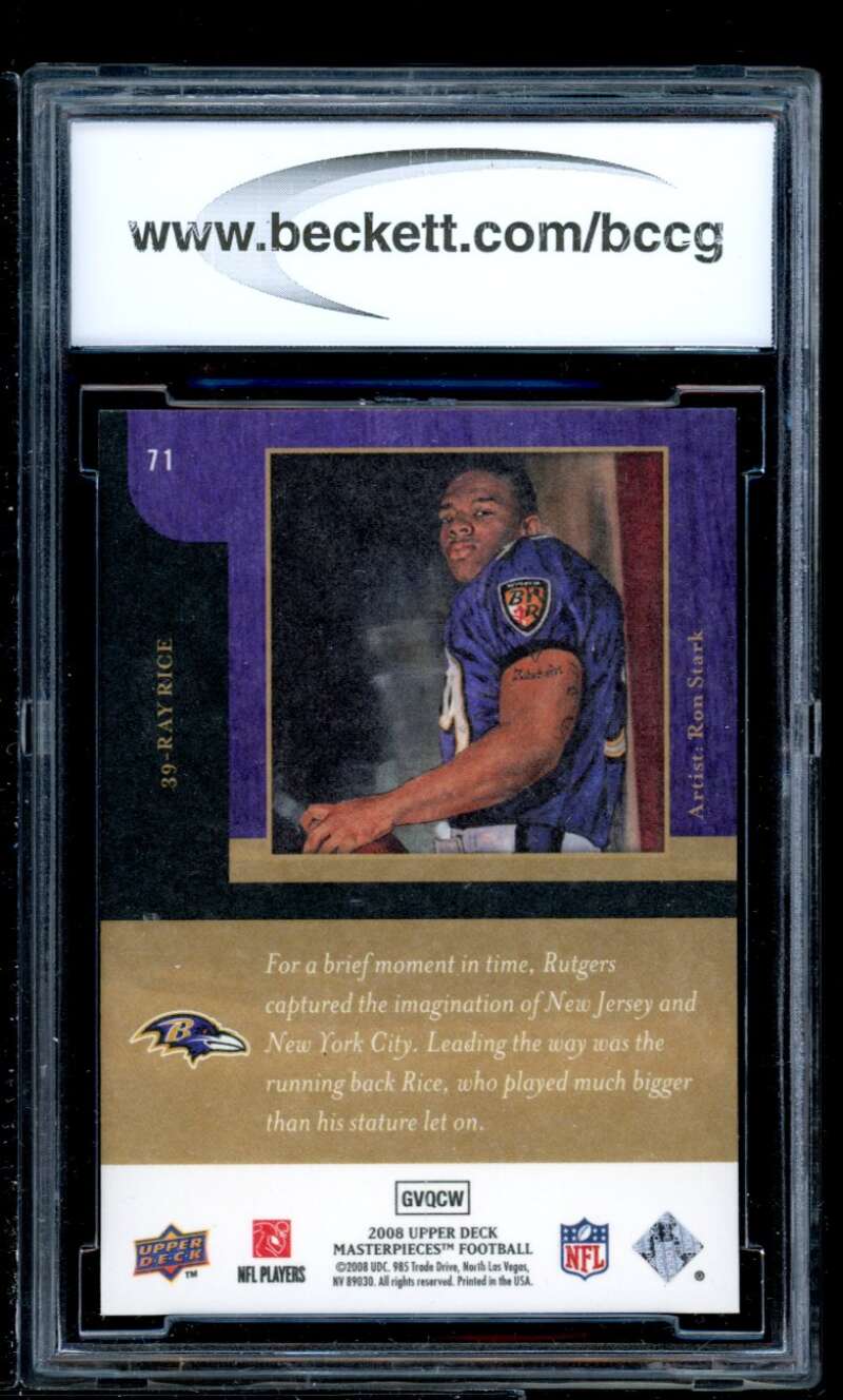 Ray Rice Rookie Card 2008 Ud Masterpieces #71 BGS BCCG 10 Image 2