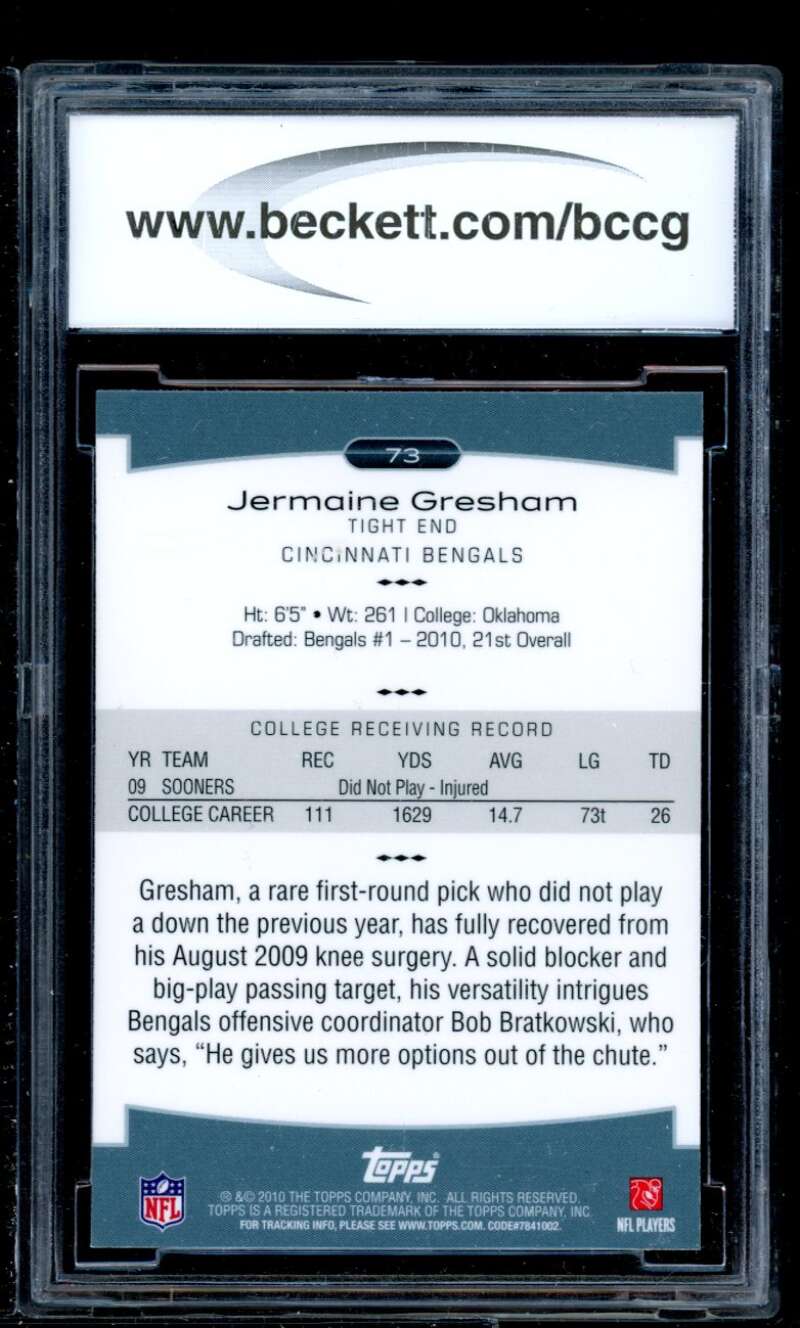 Jermaine Gresham Rookie Card 2010 Topps Platinum #73 BGS BCCG 10 Image 2