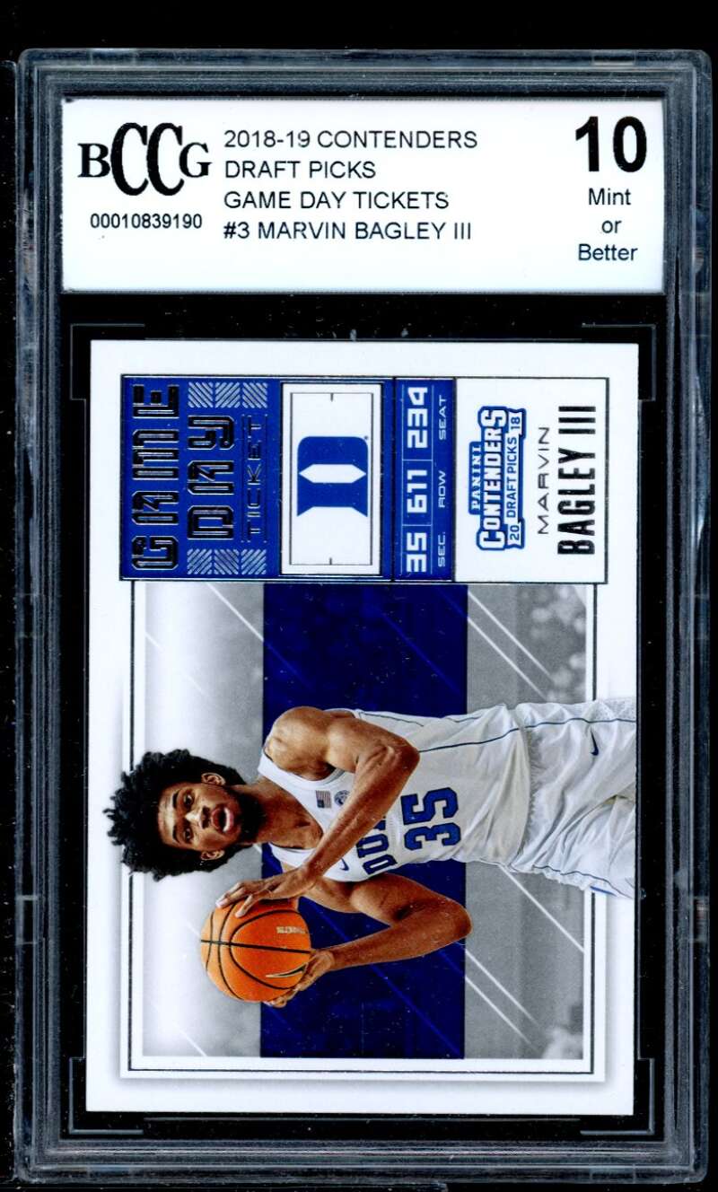 Marvin Bagley Rookie 2018-19 Contenders Draft Picks Game Day #3 BGS BCCG 10 Image 1