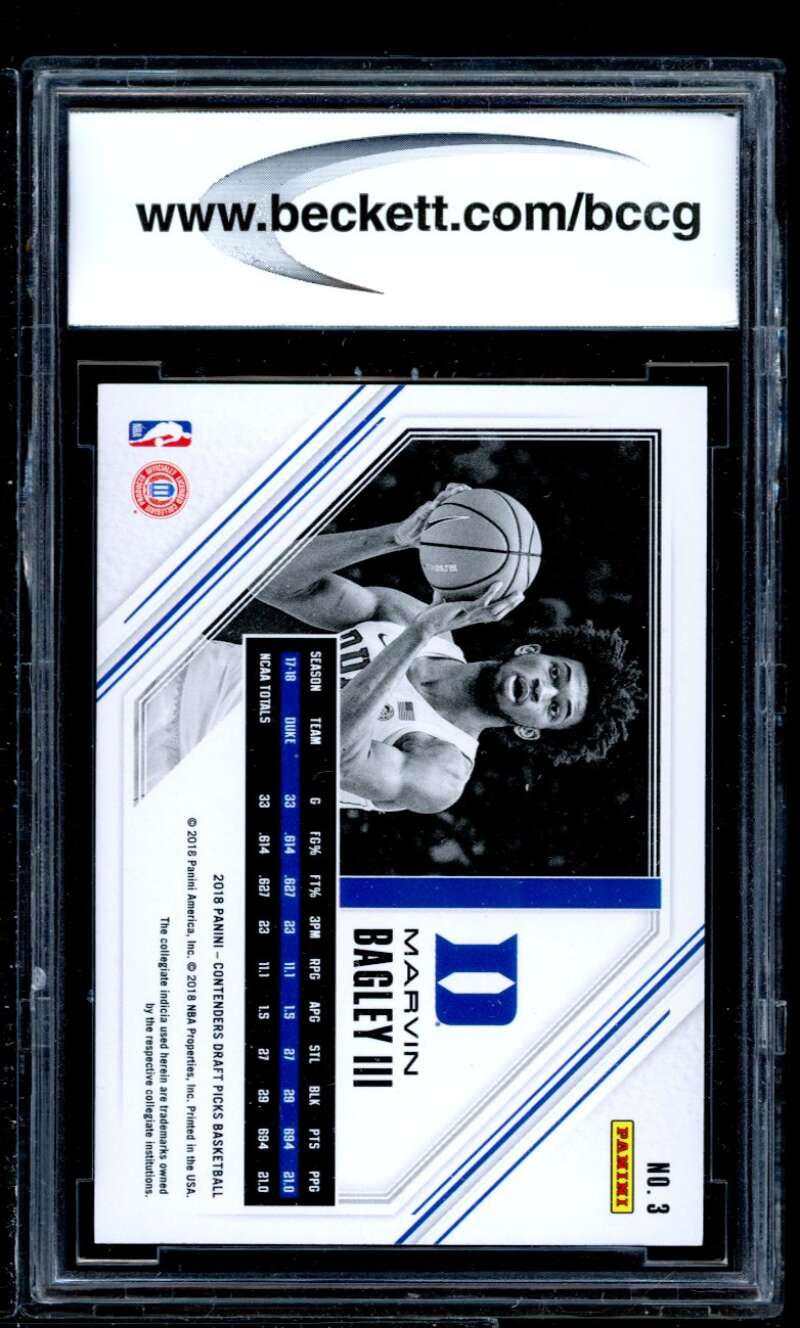 Marvin Bagley Rookie 2018-19 Contenders Draft Picks Game Day #3 BGS BCCG 10 Image 2