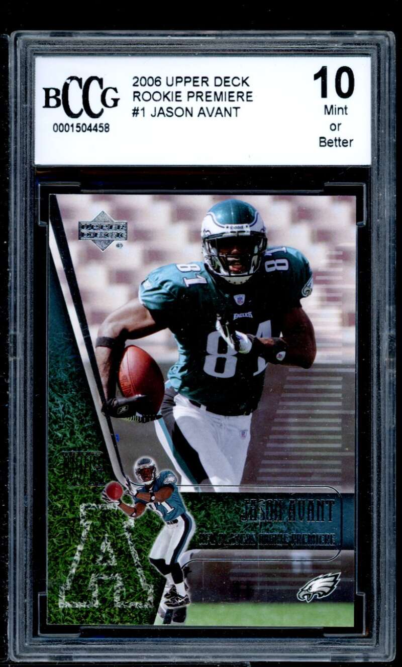 Jason Avant Rookie Card 2006 Upper Deck Rookie Premiere #1 BGS BCCG 10 Image 1