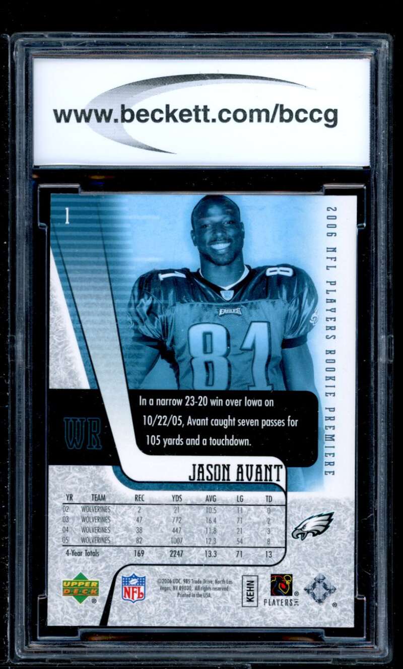 Jason Avant Rookie Card 2006 Upper Deck Rookie Premiere #1 BGS BCCG 10 Image 2