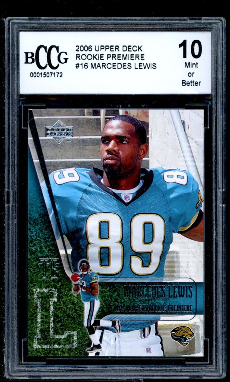 Marcedes Lewis Rookie Card 2006 Upper Deck Rookie Premiere #16 BGS BCCG 10 Image 1