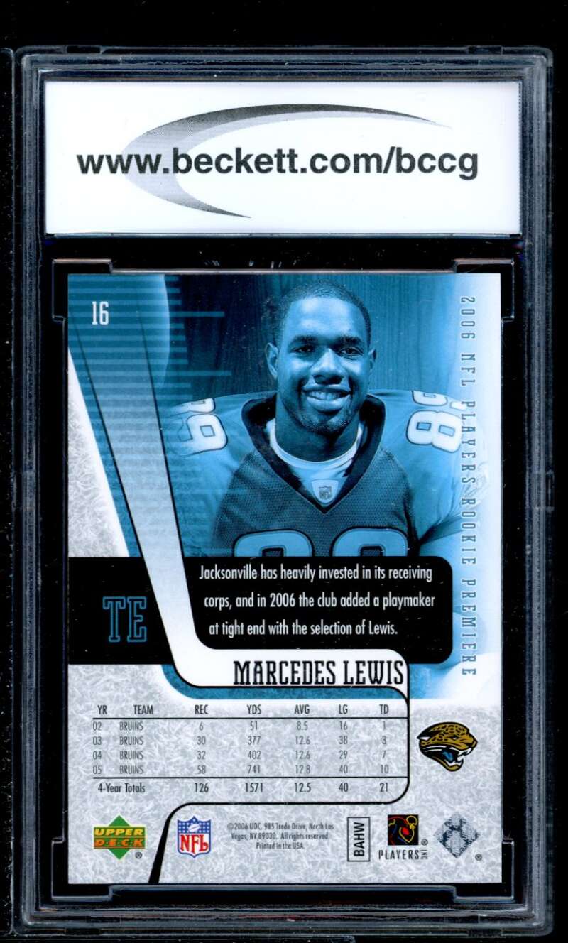 Marcedes Lewis Rookie Card 2006 Upper Deck Rookie Premiere #16 BGS BCCG 10 Image 2