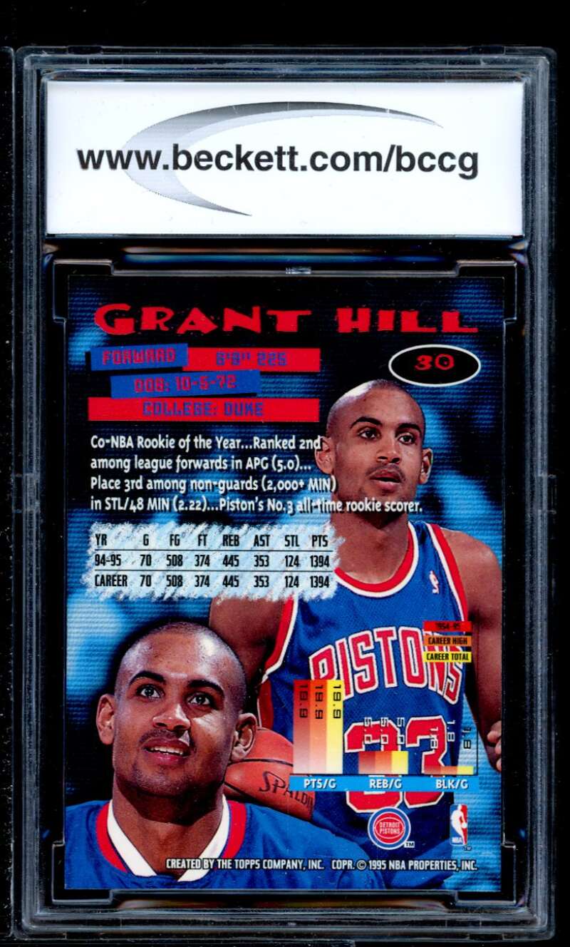 Grant Hill Card 1995-96 Stadium Club #30 BGS BCCG 10 Image 2