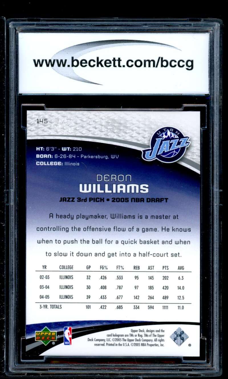 Deron Williams Card 2005-06 Sp Game Used #145 BGS BCCG 10 Image 2