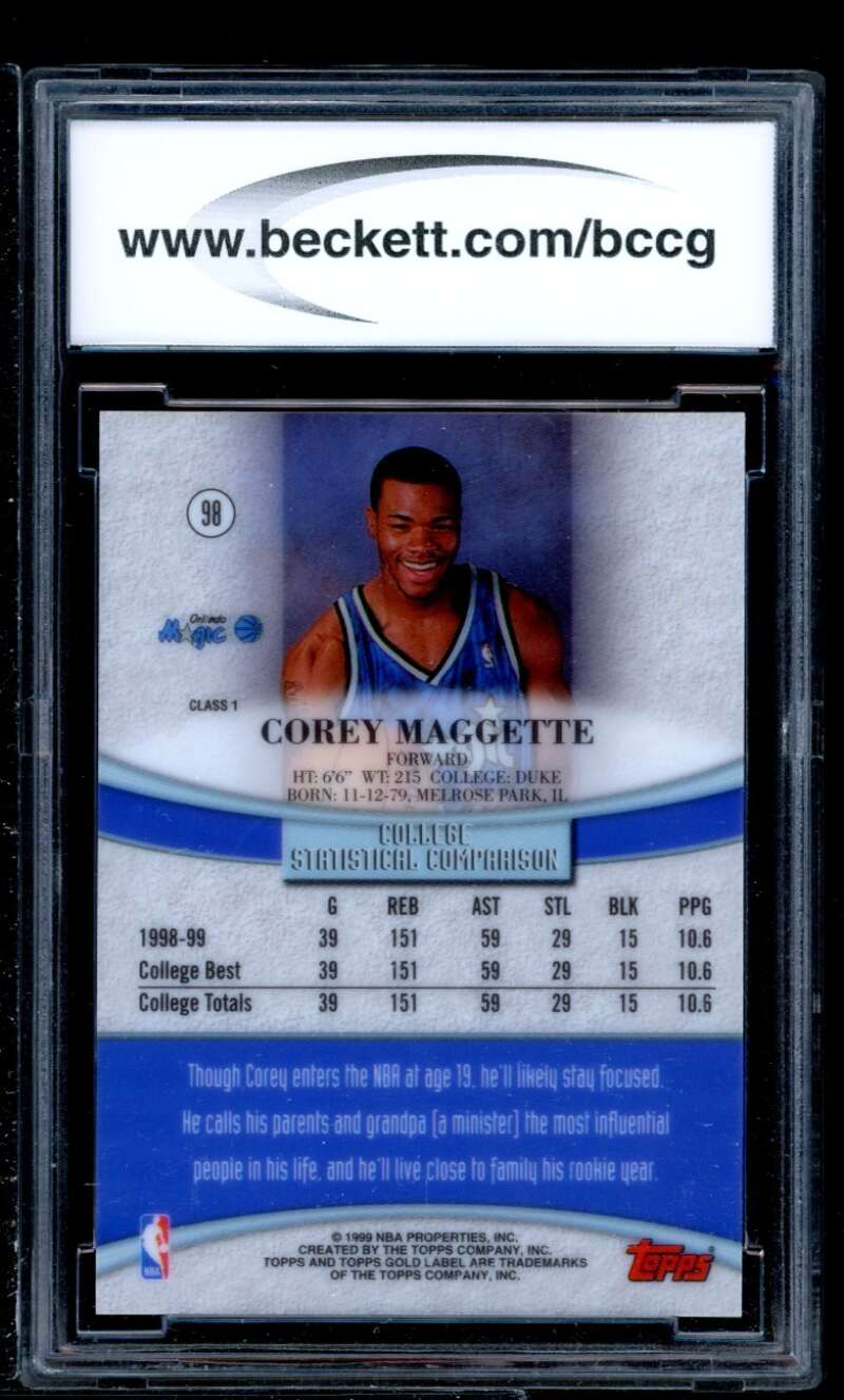 Corey Maggette Rookie Card 1999-00 Topps Gold Label Class 1 #98 BGS BCCG 10 Image 2