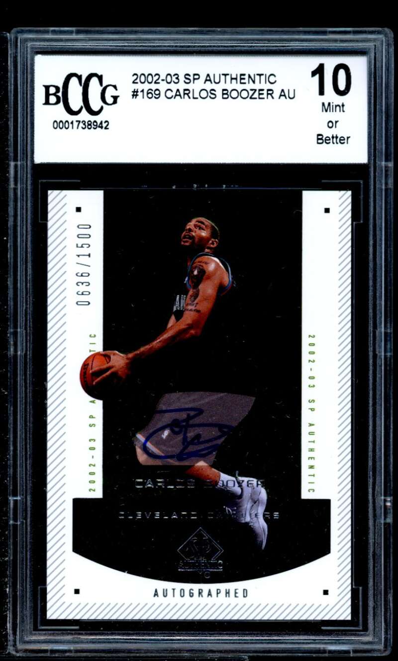 Carlos Boozer Au Rookie Card 2002-03 Sp Authentic #169 BGS BCCG 10 Image 1