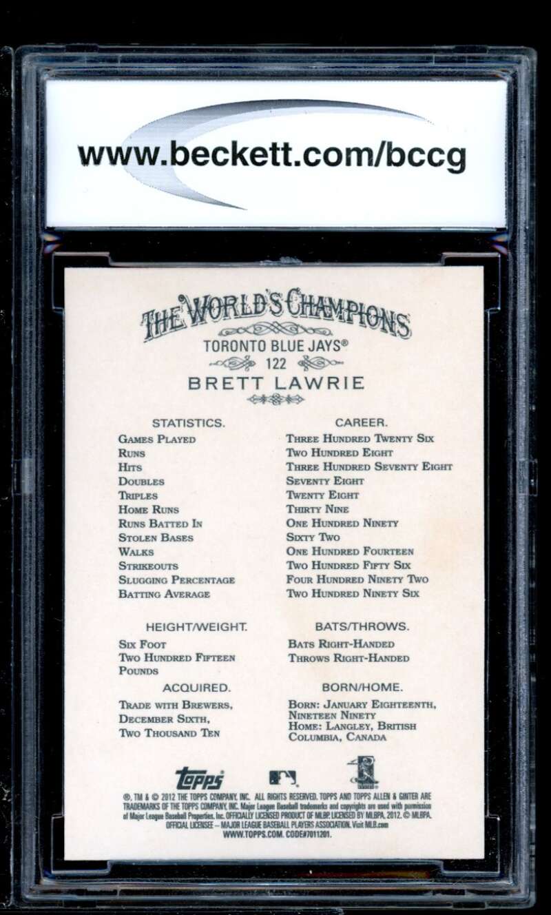 Brett Lawrie Rookie Card 2012 Topps Allen Ginter #122 BGS BCCG 10 Image 2
