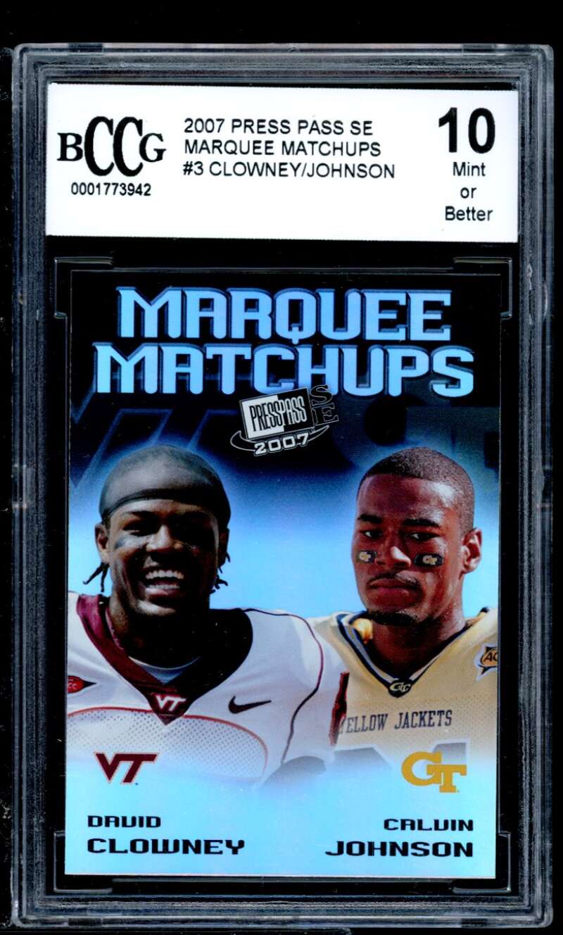 Calvin Johnson Rookie Card 2007 Press Pass Se Marquee Matchups #3 BGS BCCG 10 Image 1