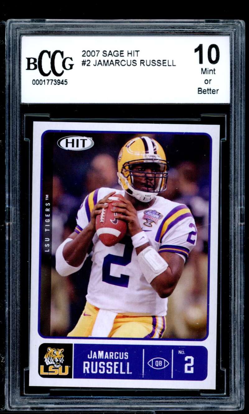 Jamarcus Russell Rookie Card 2007 Sage Hit #2 BGS BCCG 10 Image 1