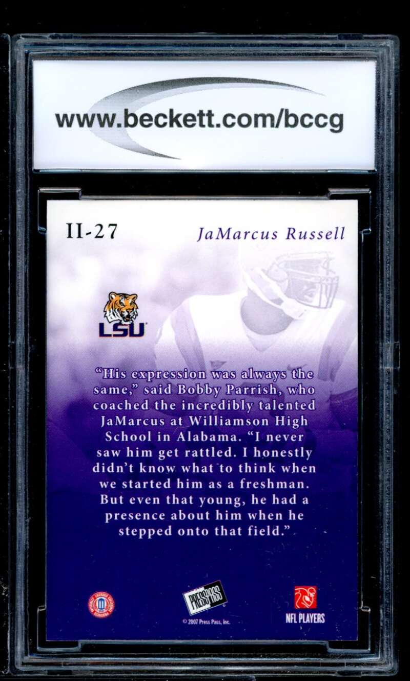 Jamarcus Russell Rookie Card 2007 Press Pass Se Insider Insight #27 BGS BCCG 10 Image 2