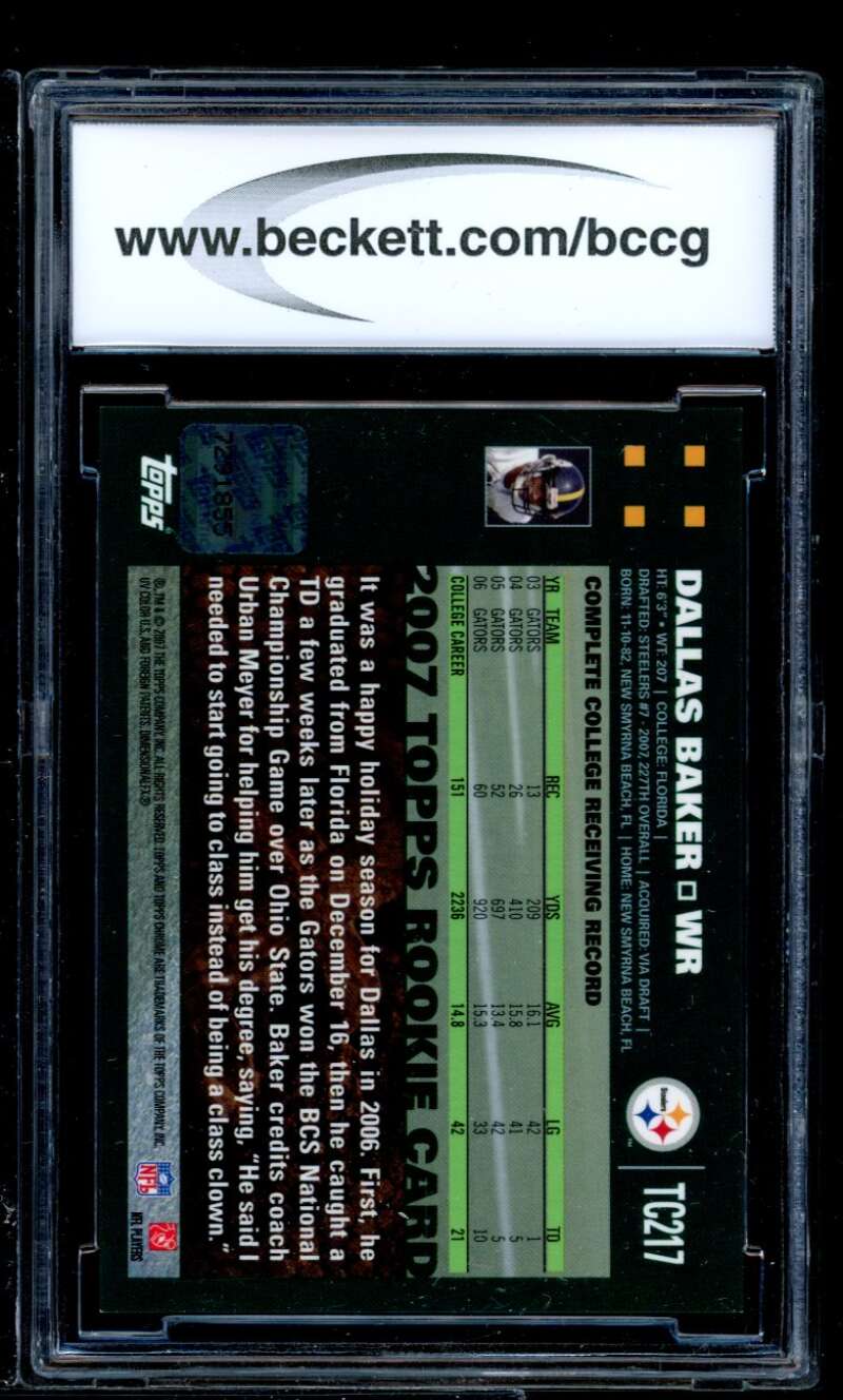 Dallas Baker Rookie Card 2007 Topps Chrome Rookie Autographs #Tc217 BGS BCCG 10 Image 2