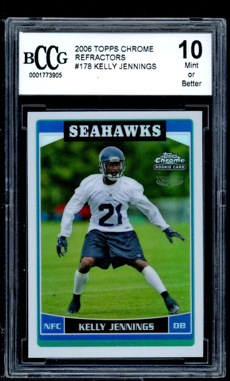 Kelly Jennings Rookie Card 2006 Topps Chrome Refractors #178 BGS BCCG 10 Image 1