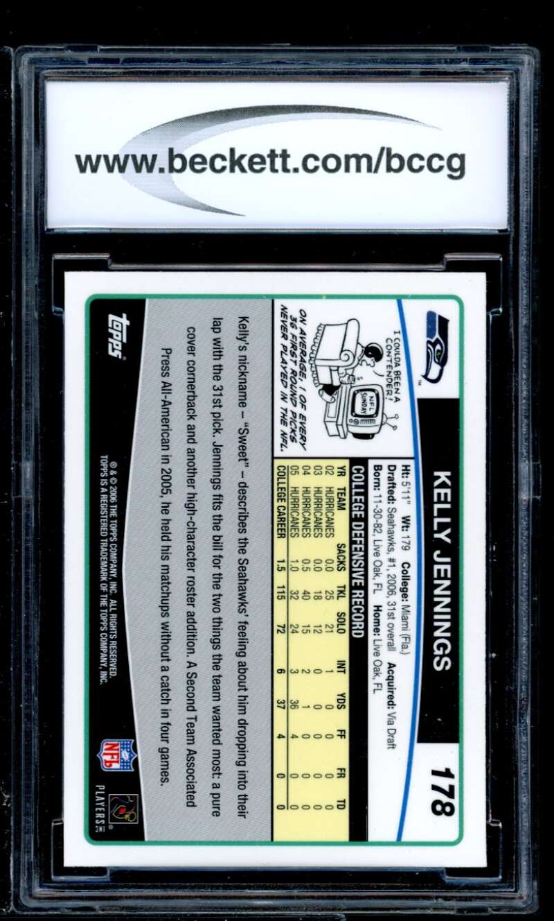 Kelly Jennings Rookie Card 2006 Topps Chrome Refractors #178 BGS BCCG 10 Image 2