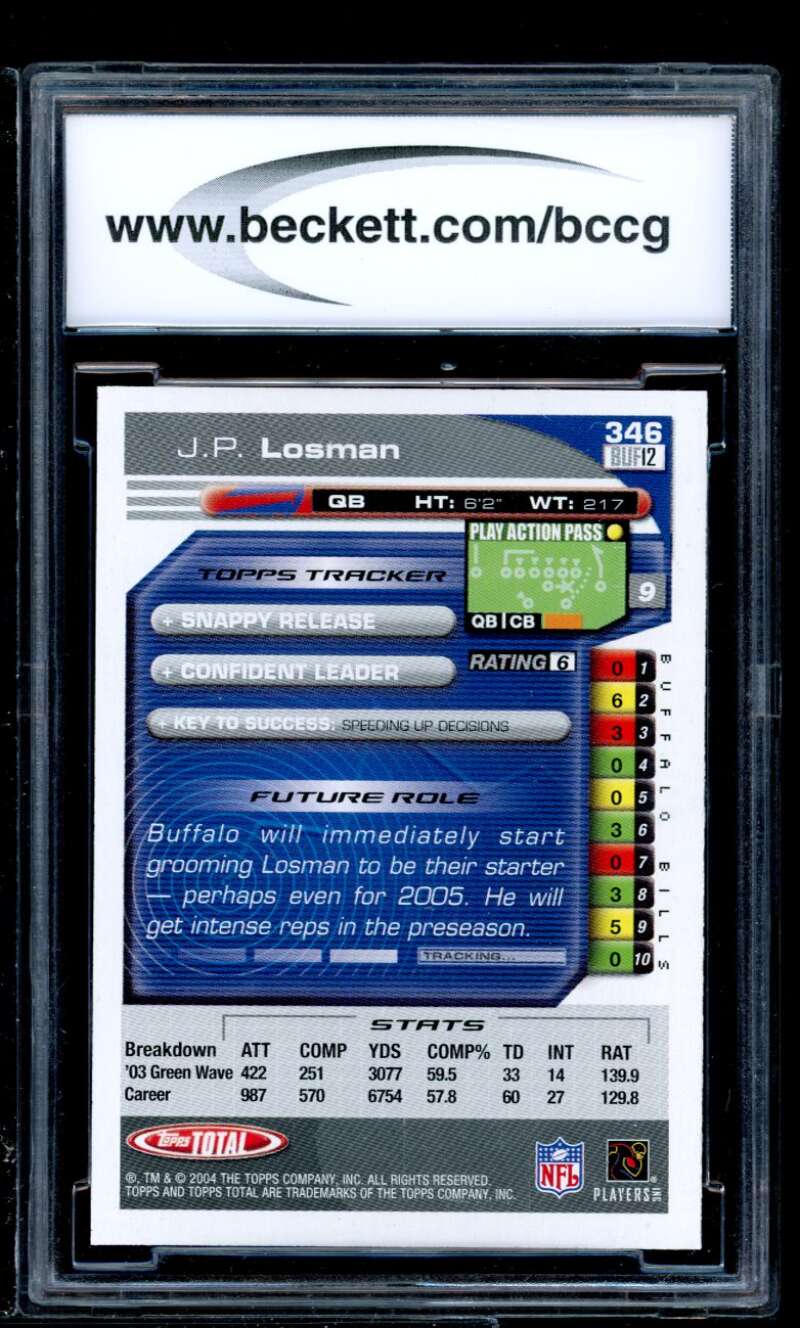 J.P. Losman Rookie Card 2004 Topps Total #346 BGS BCCG 10 Image 2