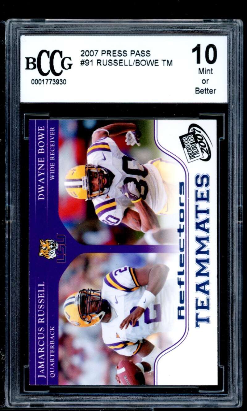 Jamarcus Russell/Dwanne Bowe Rookie Card 2007 Press Pass #91 BGS BCCG 10 Image 1