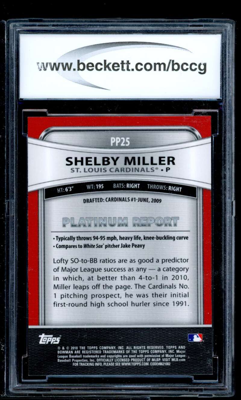 Shelby Miller Rookie Card 2010 Bowman Platinum Prospects #Pp25 BGS BCCG 10 Image 2