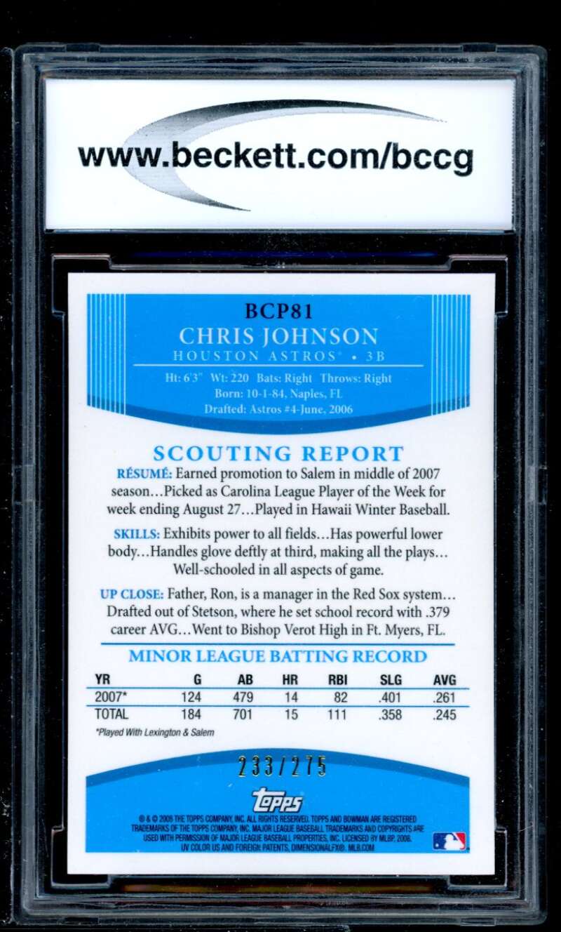 Chris Johnson Rookie 2008 Bowman Prospects Chrome X-Fractors #bcp81 BGS BCCG 10 Image 2