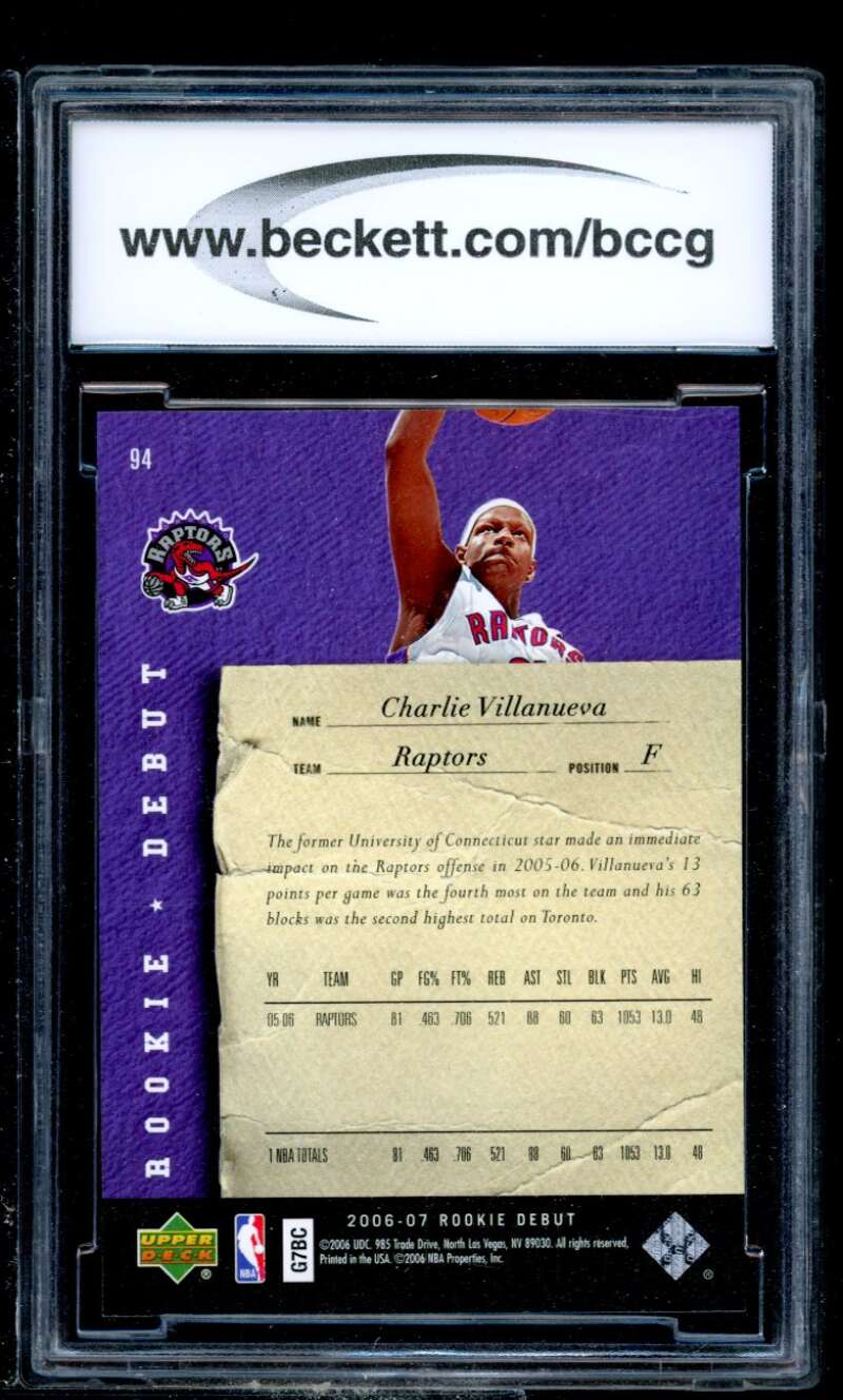 Charlie Villanueva Card 2006-07 Upper Deck Rookie Debut #94 BGS BCCG 10 Image 2