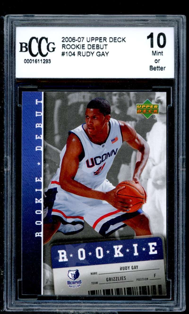 Rudy Gay Card 2006-07 Upper Deck Rookie Debut #104 BGS BCCG 10 Image 1