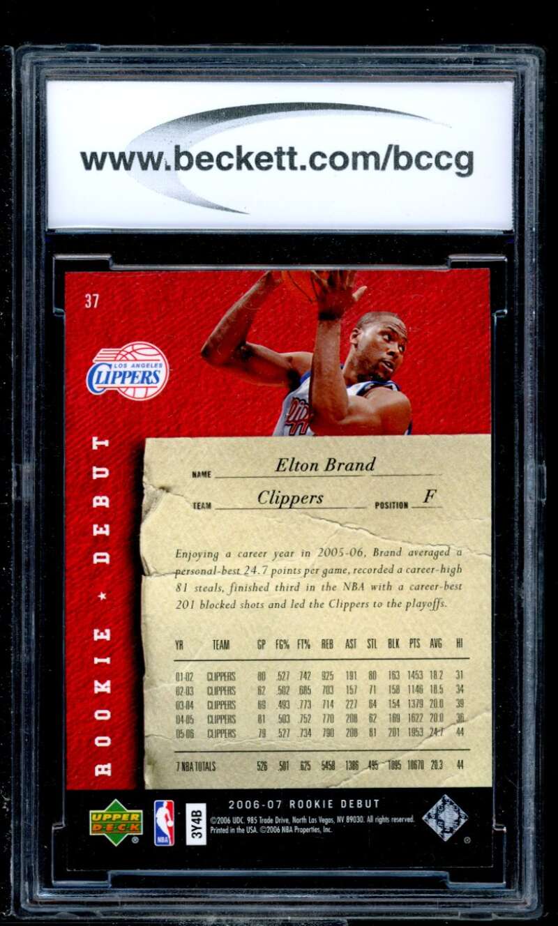 Elton Brand Card 2006-07 Upper Deck Rookie Debut #37 BGS BCCG 10 Image 2