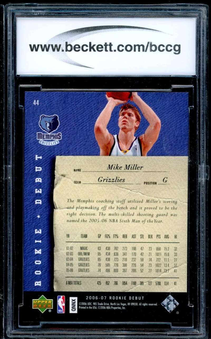 Mike Miller Card 2006-07 Upper Deck Rookie Debut #44 BGS BCCG 10 Image 2