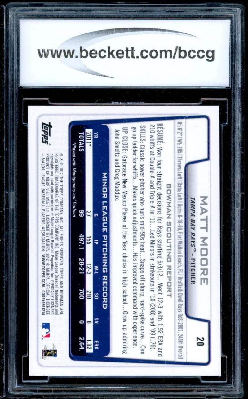 Matt Moore Rookie Card 2012 Bowman Draft #20 BGS BCCG 10 Image 2