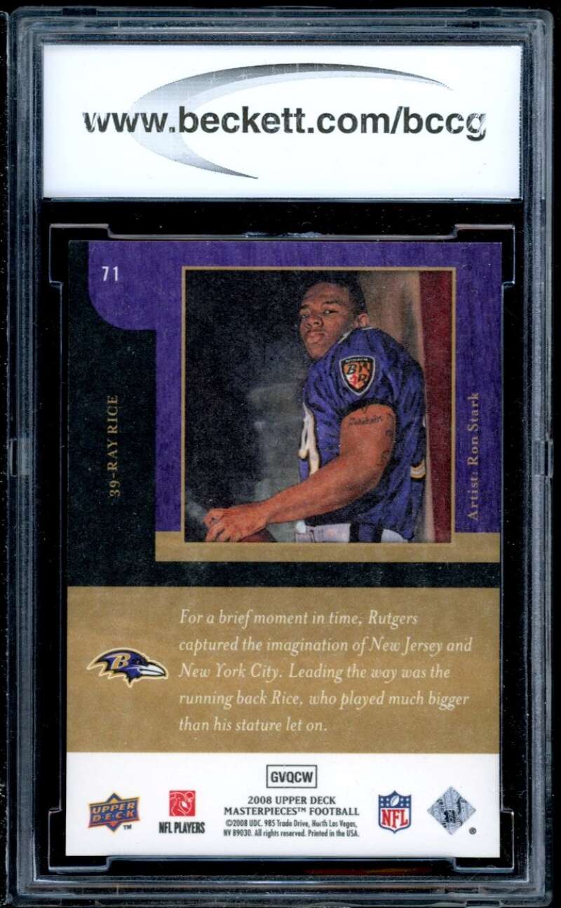 Ray Rice Rookie Card 2008 Ud Masterpieces #71 BGS BCCG 10 Image 2