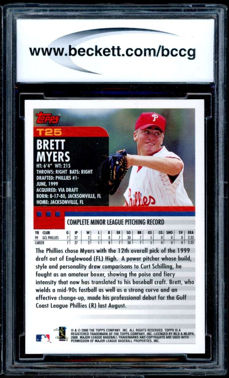 Brett Myers Rookie Card 2000 Topps Traded #725 BGS BCCG 10 Image 2