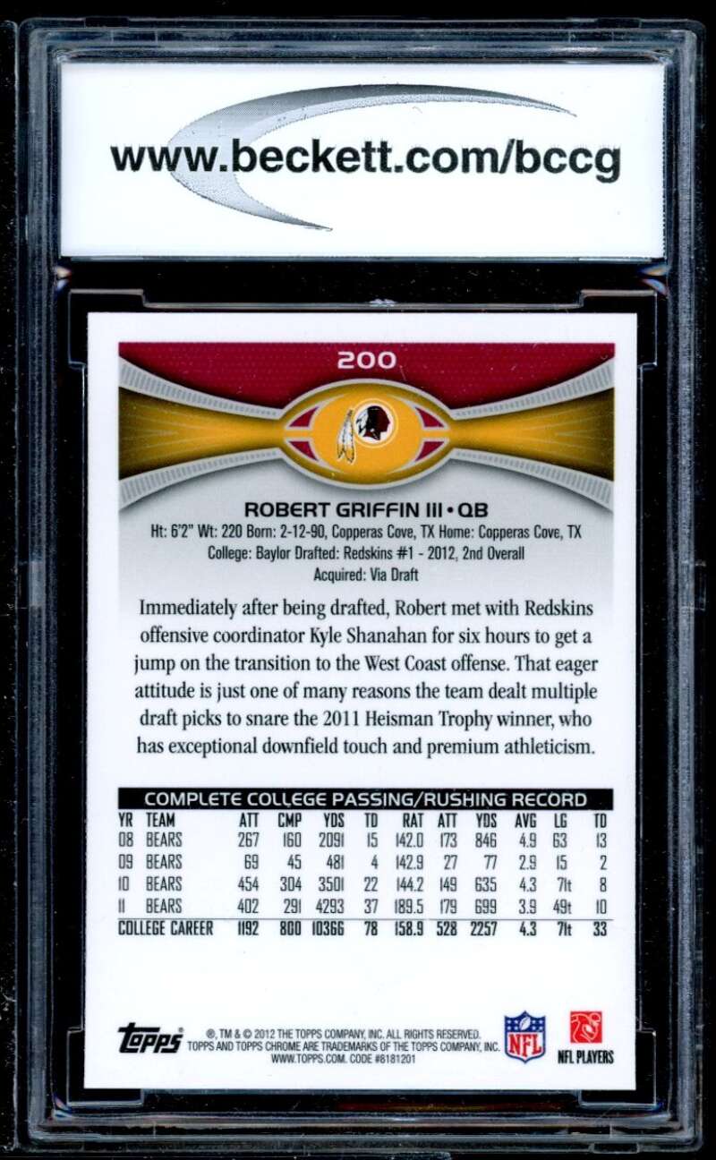 Robert Griffin Rookie Card 2012 Topps Chrome #200A BGS BCCG 10 Image 2