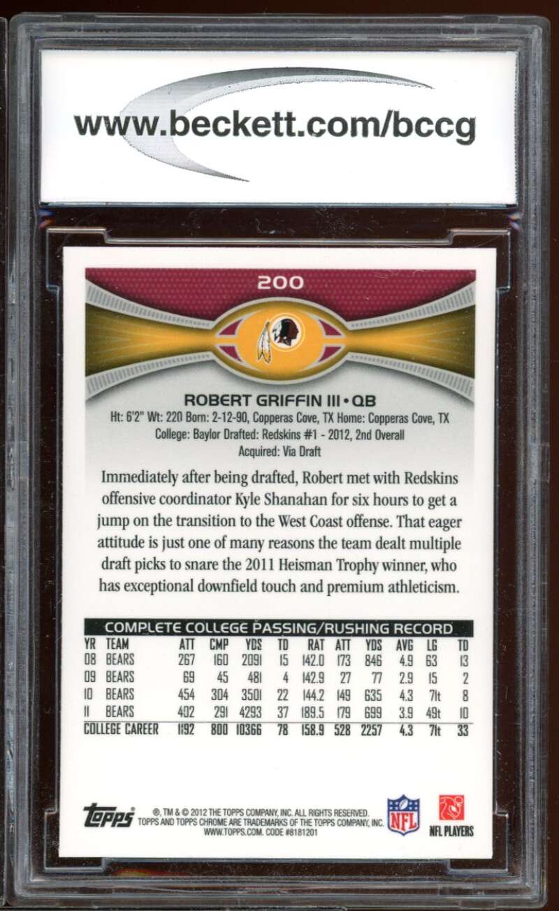 Robert Griffin Rookie Card 2012 Topps Chrome #200A BGS BCCG 10 Image 2