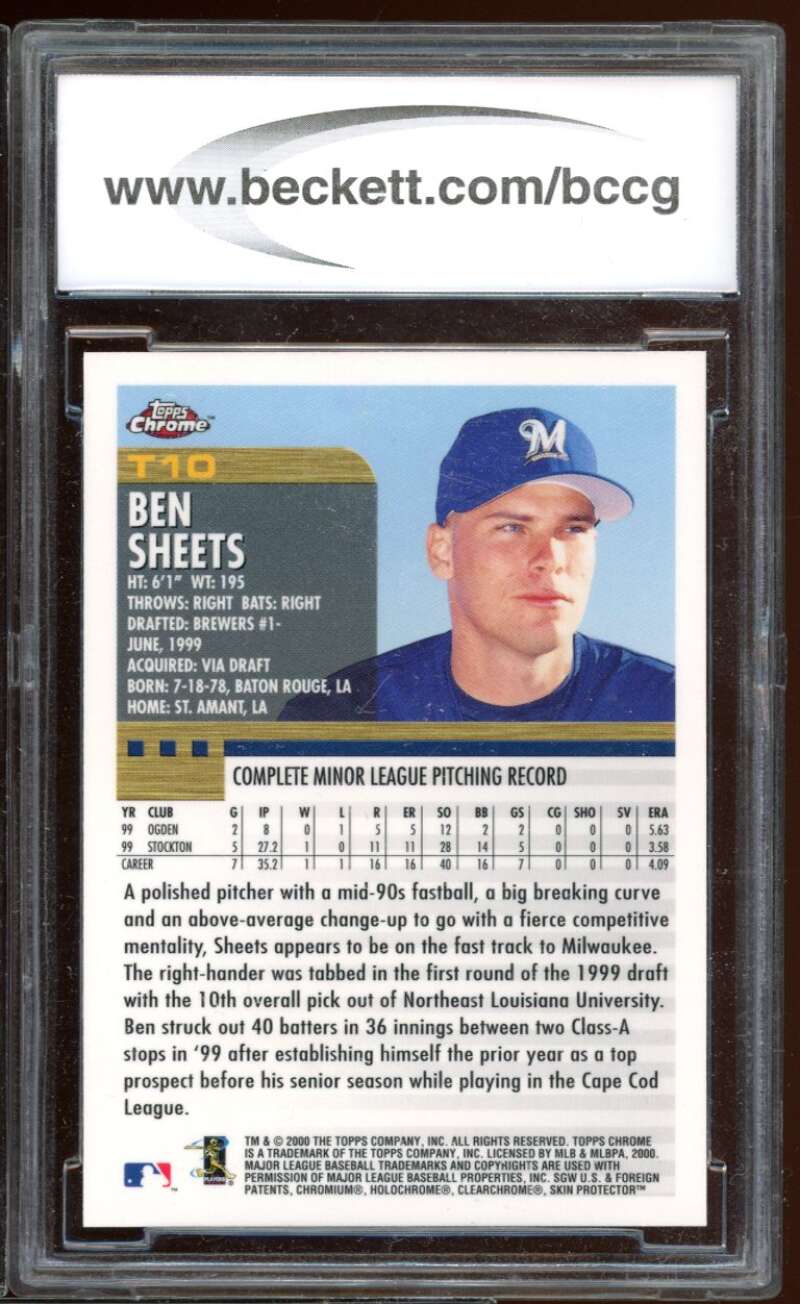 Ben Sheets Rookie Card 2000 Topps Traded Chrome #T10 BGS BCCG 10 Image 2