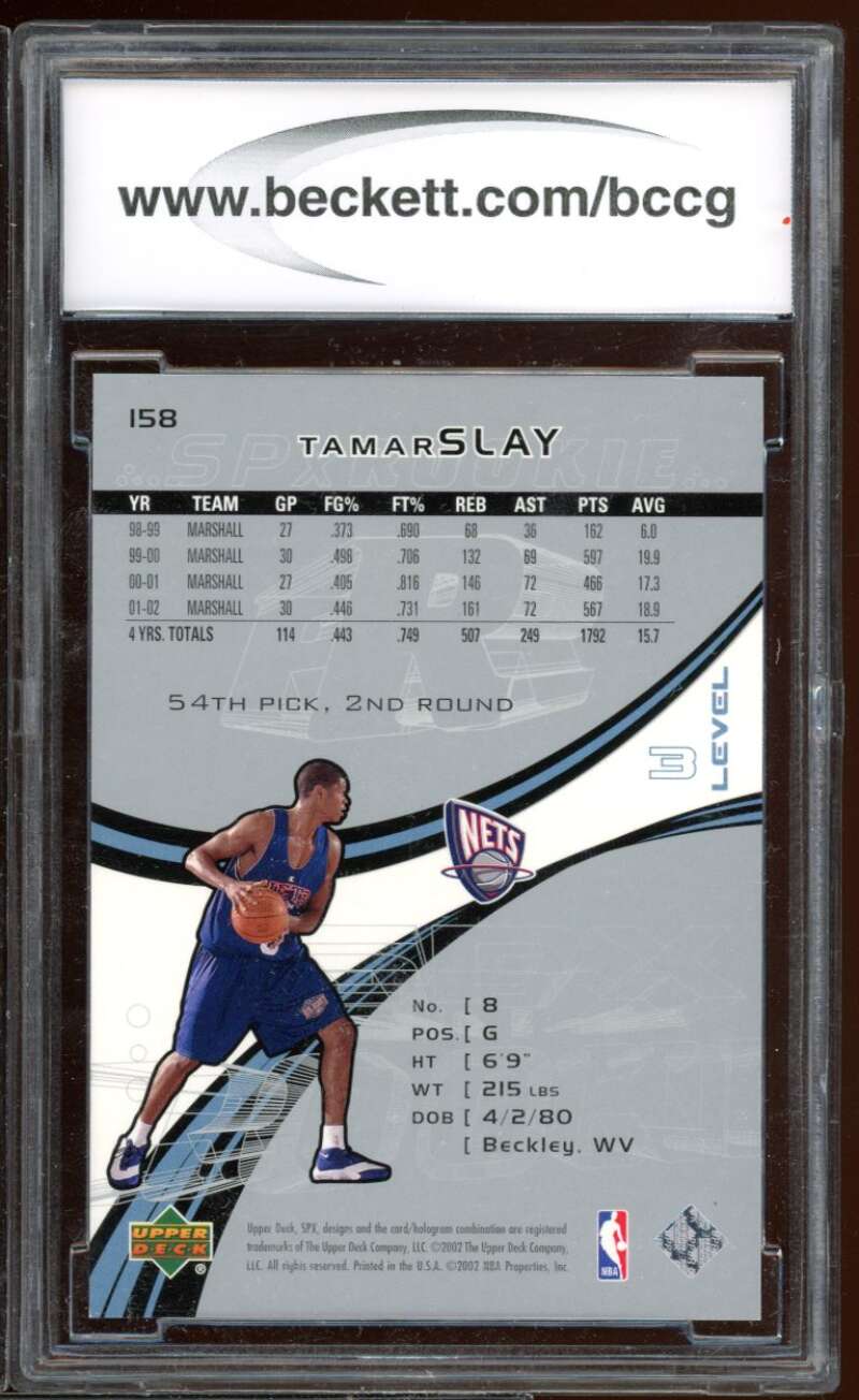 Tamar Slay Rookie Card 2002-03 Spx #158 BGS BCCG 10 Image 2