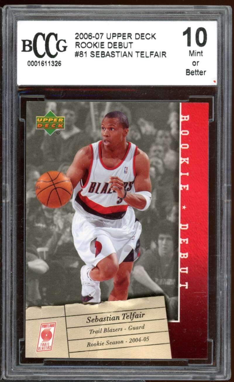 Sebastian Telfair Card 2006-07 Upper Deck Rookie Debut #81 BGS BCCG 10 Image 1