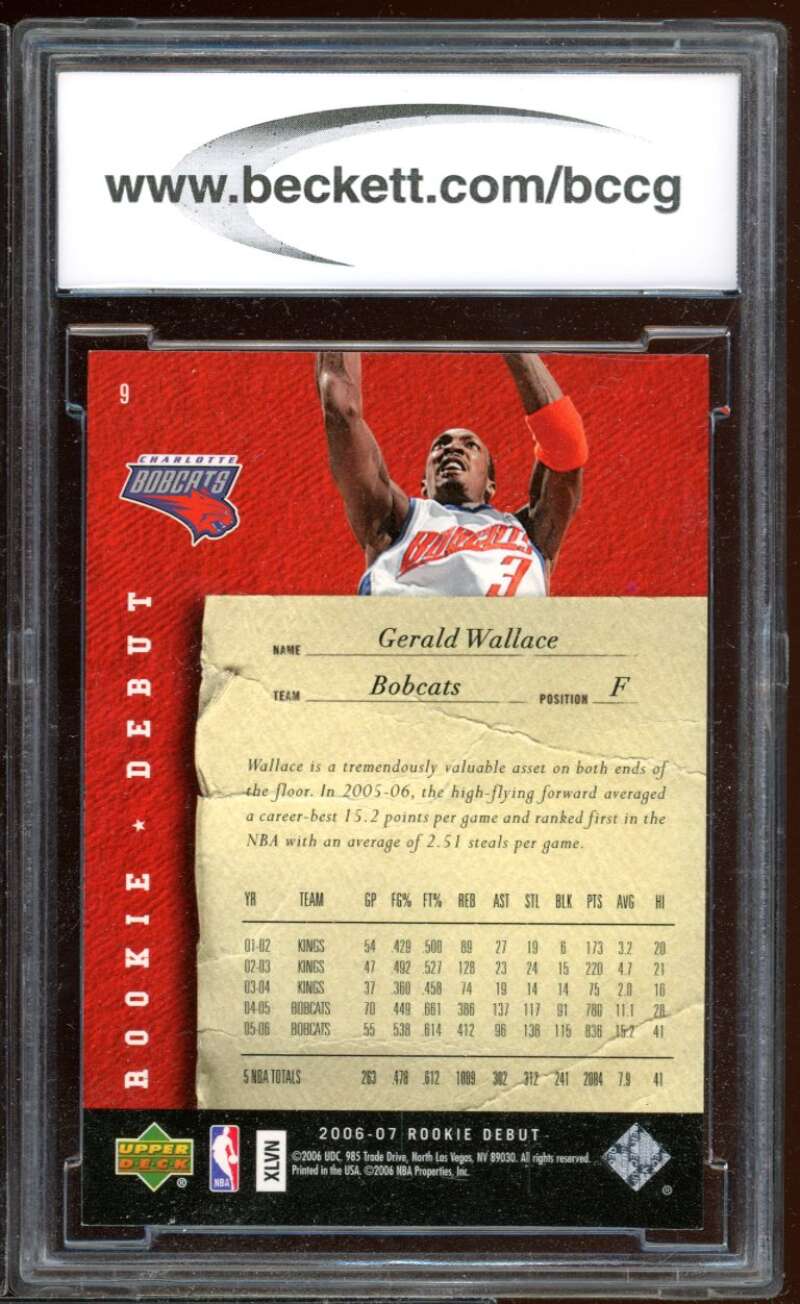 Gerald Wallace Card 2006-07 Upper Deck Rookie Debut #9 BGS BCCG 10 Image 2