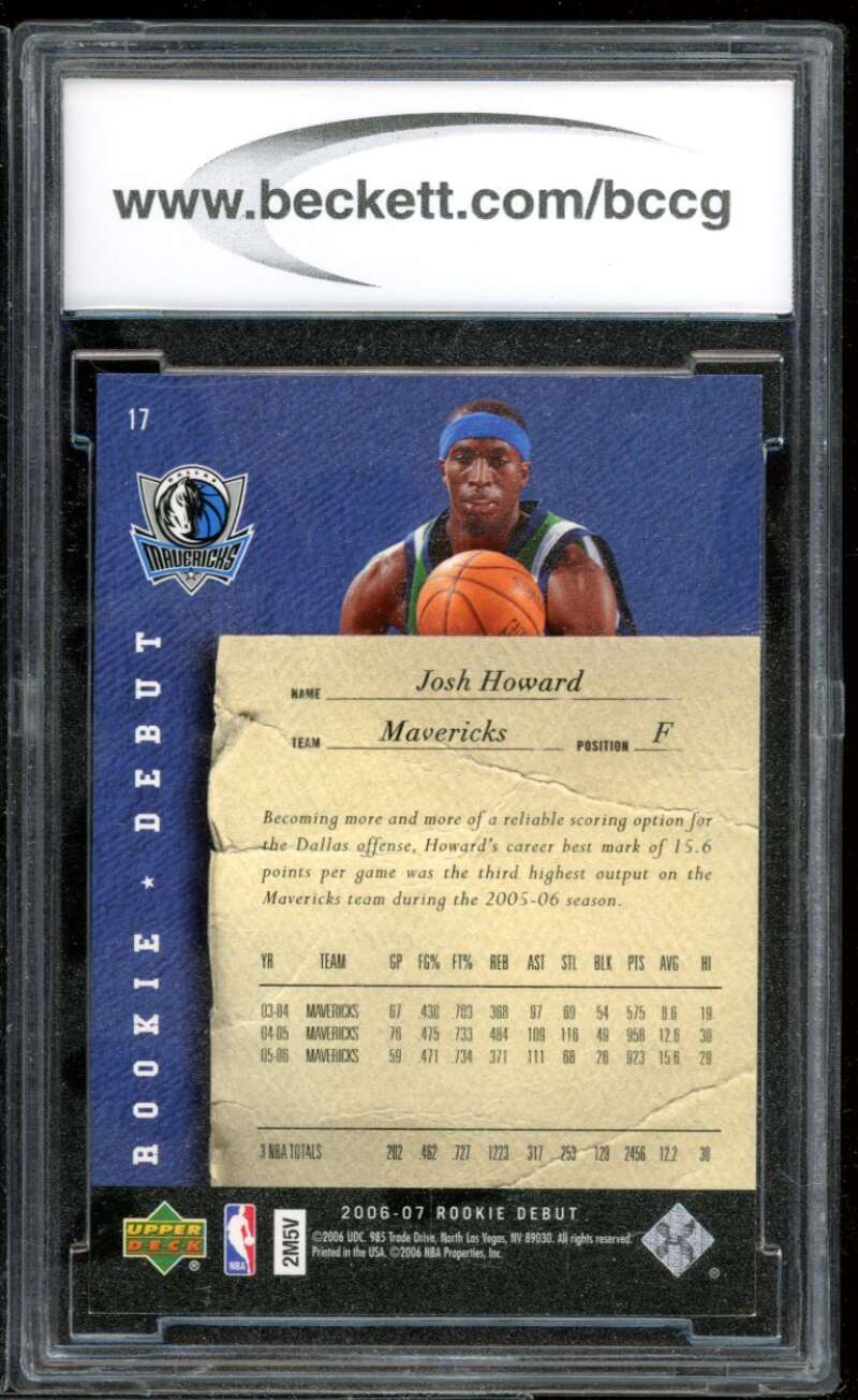 Josh Howard Card 2006-07 Upper Deck Rookie Debut #17 BGS BCCG 10 Image 2