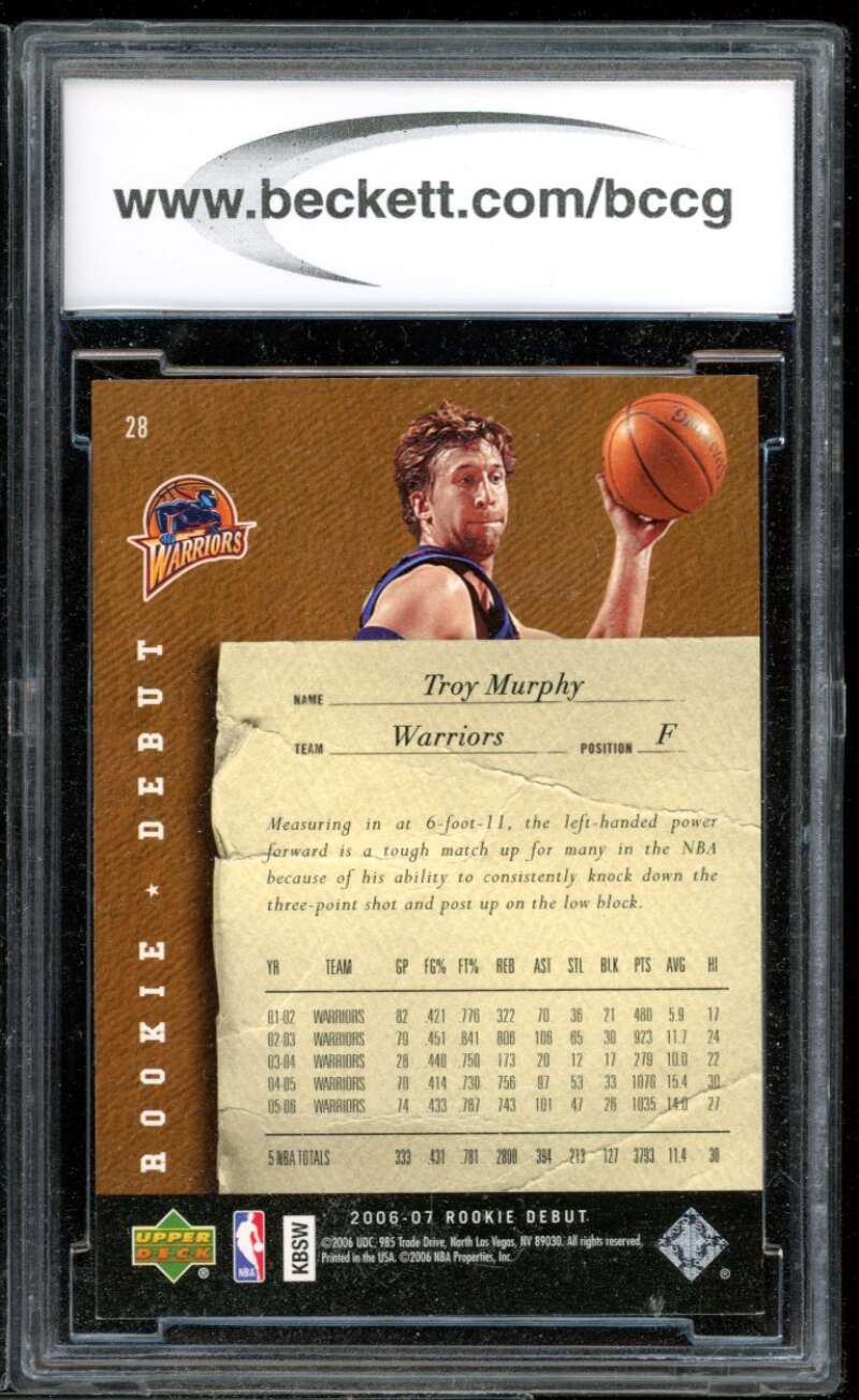 Troy Murphy Card 2006-07 Upper Deck Rookie Debut #28 BGS BCCG 10 Image 2