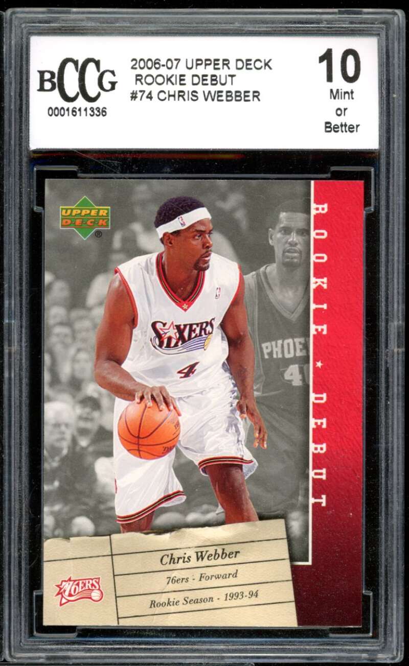 Chris Webber Card 2006-07 Upper Deck Rookie Debut #74 BGS BCCG 10 Image 1