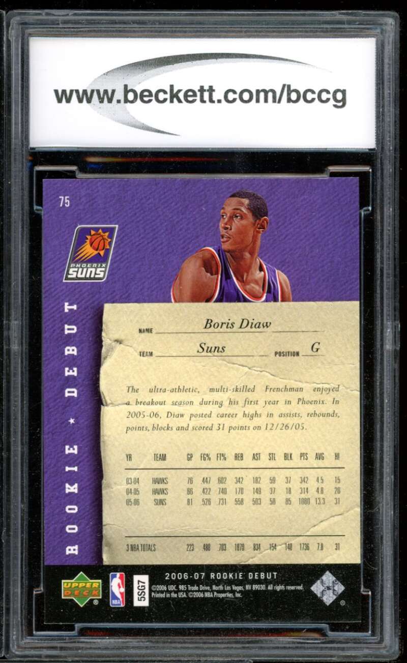 Boris Diaw Card 2006-07 Upper Deck Rookie Debut #75 BGS BCCG 10 Image 2