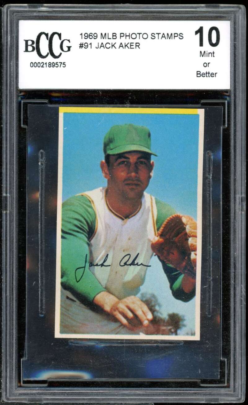 Jack Aker Card 1969 Mlb Photo Stamps #91 BGS BCCG 10 Image 1