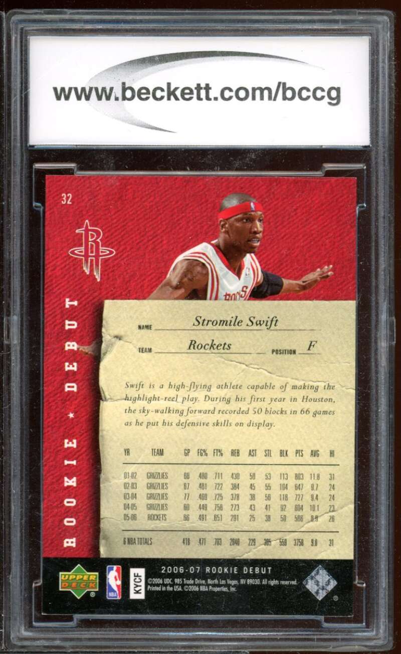 Stromile Swift Card 2006-07 Upper Deck Rookie Debut #32 BGS BCCG 10 Image 2