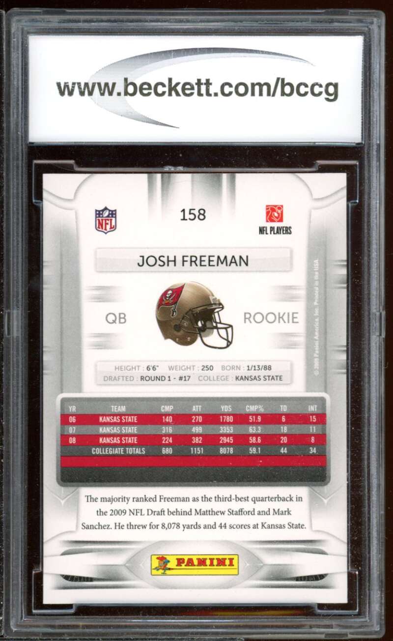 Josh Freeman Rookie Card 2009 Playoff Prestige #158A BGS BCCG 10 Image 2