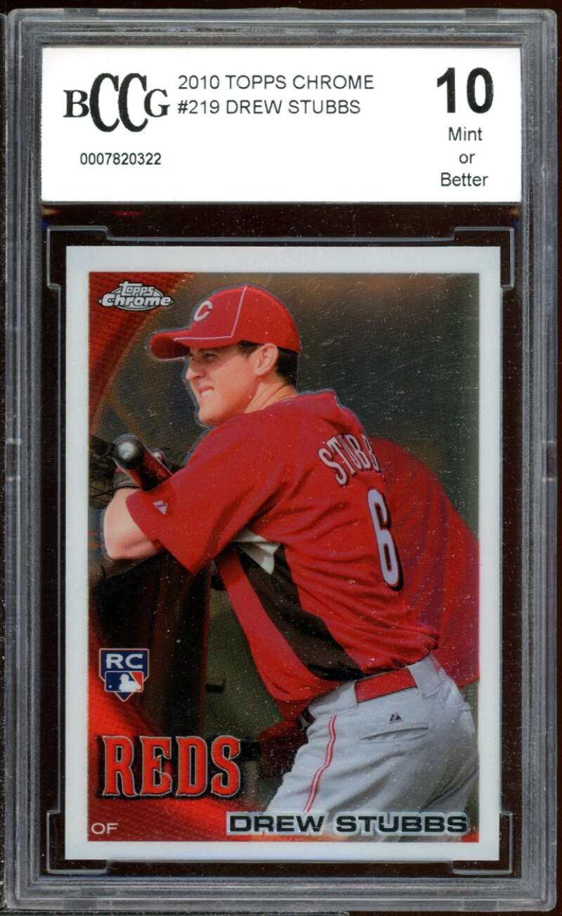 Drew Stubbs Rookie Card 2010 Topps Chrome #219 BGS BCCG 10 Image 1