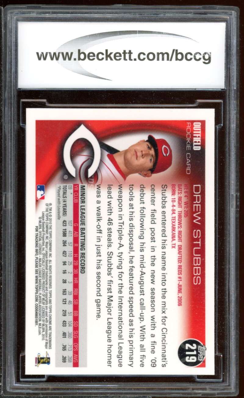 Drew Stubbs Rookie Card 2010 Topps Chrome #219 BGS BCCG 10 Image 2