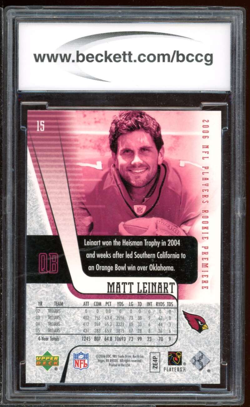 Matt Leinart Rookie Card 2006 Upper Deck Rookie Premiere #15 BGS BCCG 10 Image 2