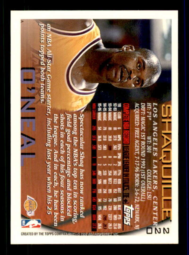Shaquille O'Neal Card 1996-97 Topps #220 Image 2