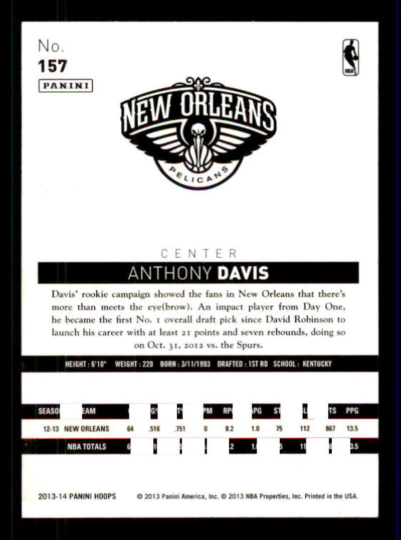 Anthony Davis Card 2013-14 Hoops #157 Image 2